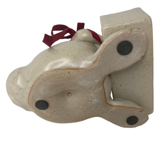 Ceramic art rabbit napkin holder candy dish Easter party decor signed 8" - Picture 5 of 9